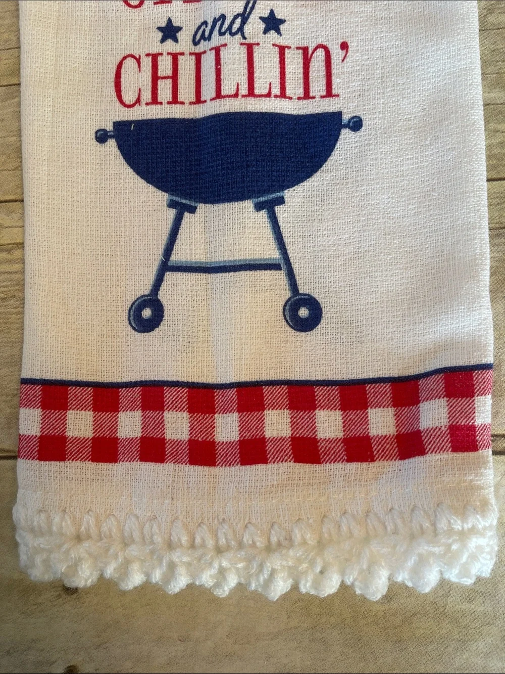 Crochet Top & Bottom Front Double Thickness Hanging Towel Grillin & Chillin